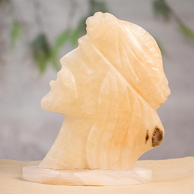 Marmorskulptur - Tischplatte aus elfenbeinfarbenem Marmor, Kopf einer Jesus-Skulptur