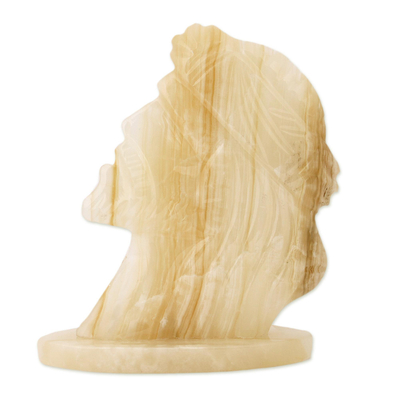 Marble sculpture, 'Grace Uplifted in Ivory' - Ivory-Tone Marble Table Top Head of Jesus Sculpture