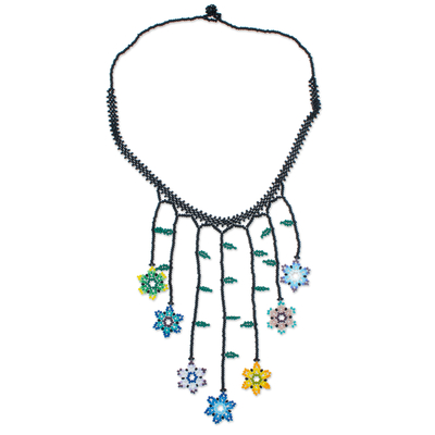 Floral Glass Beaded Waterfall Necklace from Mexico