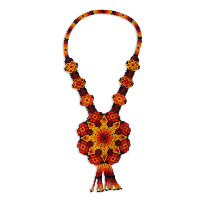 Ceramic Beaded Pendant Necklace in Fiery Hues from Mexico