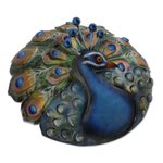 Steel wall sculpture, 'Round Peacock' - Round Peacock Steel Wall Sculpture from Mexico