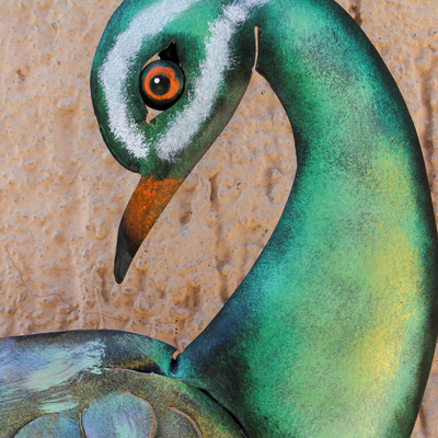 Escultura de pared de acero - Escultura de pared de pavo real de acero artesanal de México