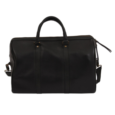 Leather travel bag, 'Ebony Traveler' - Handmade Leather Travel Bag in Ebony from Mexico