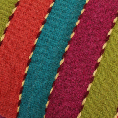Funda de cojín de lana zapoteca - Funda de cojín de lana tejida a mano con rayas arcoíris de México