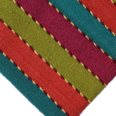 Funda de cojín de lana zapoteca - Funda de cojín de lana tejida a mano con rayas arcoíris de México