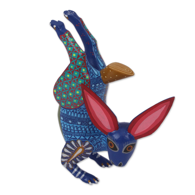 Alebrije-Skulptur aus Holz - Handgeschnitzte hölzerne Alebrije-Kaninchenskulptur aus Mexiko