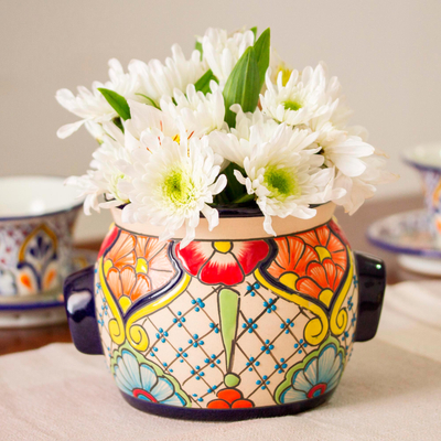 Jarrón de ceramica - Colorido florero estilo talavera hecho a mano en México