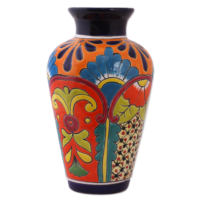 Talavera-Style Ceramic Vase Crafted in Mexico
