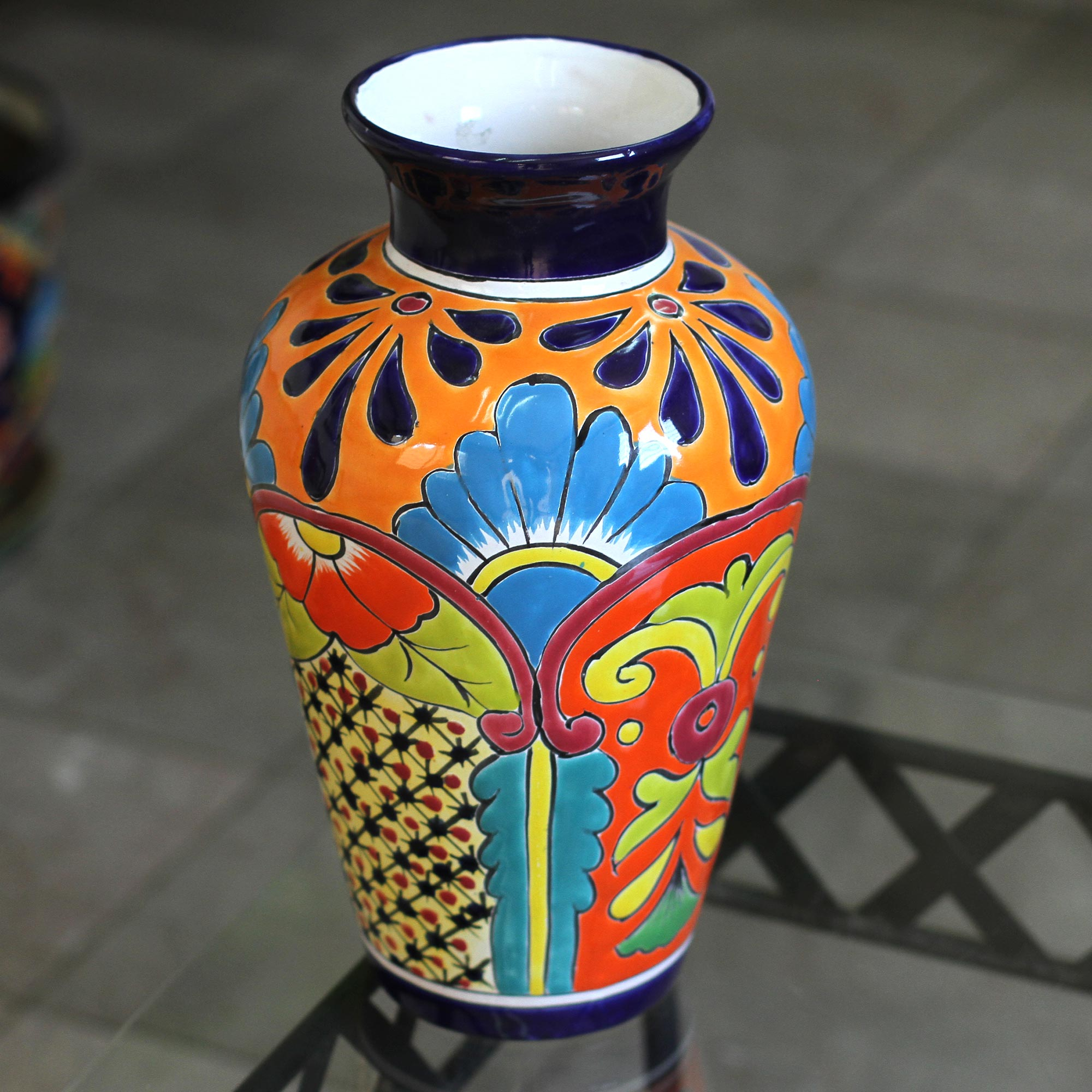 Talavera-Style Ceramic Vase Crafted in Mexico - Floral Display | NOVICA