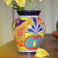 Ceramic vase, 'Talavera Glory' - Hand-Painted Talavera-Style Ceramic Vase Crafted in Mexico