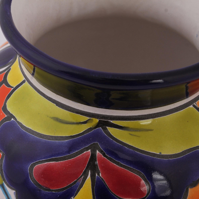 Jarrón de ceramica - Jarrón de cerámica estilo Talavera pintado a mano hecho a mano en México