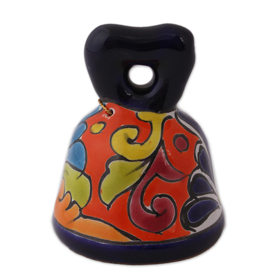 Ceramic bell, 'Ringing Talavera' - Hand-Painted Talavera-Style Ceramic Bell from Mexico