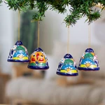 Ceramic ornaments, 'Talavera Bells' (pair) - Bell-Shaped Talavera-Style Ceramic Ornaments (Pair)