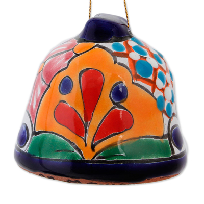 Ceramic ornaments, 'Talavera Bells' (pair) - Bell-Shaped Talavera-Style Ceramic Ornaments (Pair)