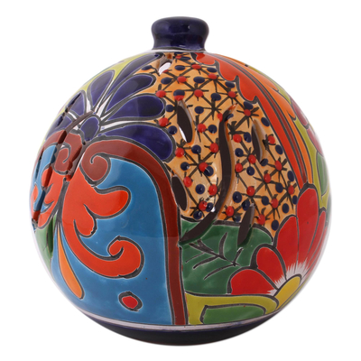 Ceramic lantern, 'Round Talavera' - Round Talavera-Style Ceramic Lantern from Mexico