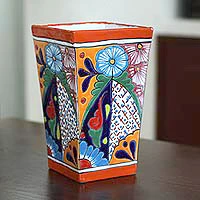 Jarrón de ceramica - Jarrón de cerámica de talavera pintado a mano hecho a mano en México