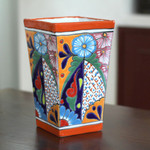 Ceramic vase, 'Talavera Symmetry' - Hand-Painted Talavera Ceramic Vase Crafted in Mexico