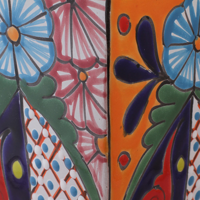 Ceramic vase, 'Talavera Symmetry' - Hand-Painted Talavera Ceramic Vase Crafted in Mexico