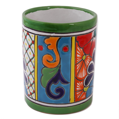 Keramikvase - Zylindrische Keramikvase im Talavera-Stil aus Mexiko