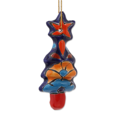 Ceramic ornament, 'Talavera Christmas Trees' (set of 4) - Christmas Tree Talavera Ceramic Ornaments (Set of 4)