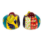Ceramic tealight holders, 'Bright Jack-O-Lantern' (pair) - Jack-O-Lantern Talavera Ceramic Tealight Holders (Pair)
