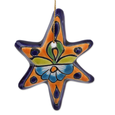 Ceramic ornament, 'Talavera Stars' (set of 4) - Talavera Ceramic Star Ornaments Crafted in Mexico (Set of 4)