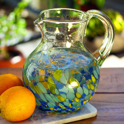 Recycled glass pitcher, 'Tropical Confetti' - Colorful Recycled Glass Pitcher Crafted in Mexico