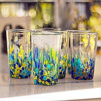 Vasos de vidrio reciclado, 'Confeti tropical' (juego de 6) - Vasos de vidrio reciclado de colores (16 oz., juego de 6)