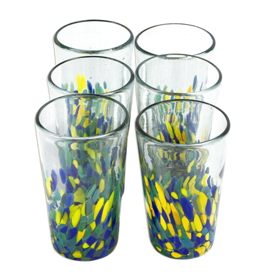Recycled glass tumblers, 'Tropical Confetti' (set of 6) - Colorful Recycled Glass Tumblers (16 Oz., Set of 6)