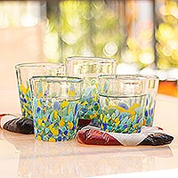 Recycled glass juice glasses, 'Tropical Confetti' (set of 6) - Colorful Recycled Glass Rocks Glasses (11 Oz., Set of 6)