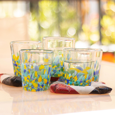 Recycled glass juice glasses, 'Tropical Confetti' (set of 6) - Colorful Recycled Glass Rocks Glasses (11 Oz., Set of 6)
