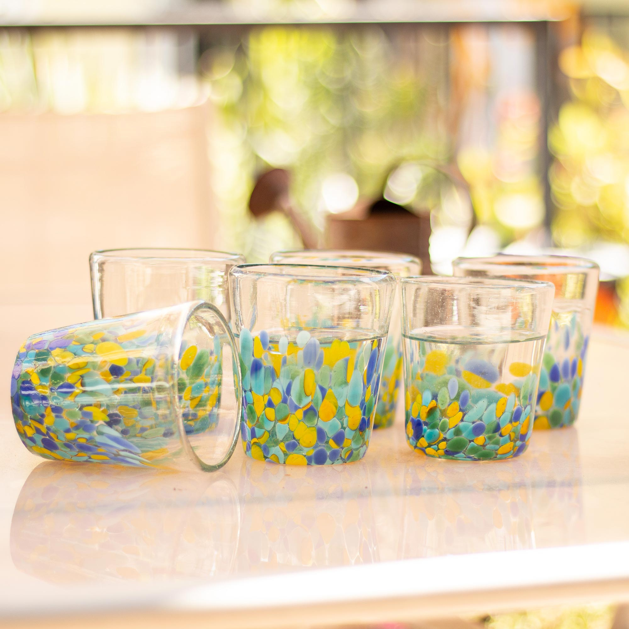 Unicef Market Colorful Recycled Glass Rocks Glasses 11 Oz Set Of 6 Tropical Confetti