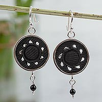 Sterling silver and ceramic dangle earrings, Barro Negro Spirals
