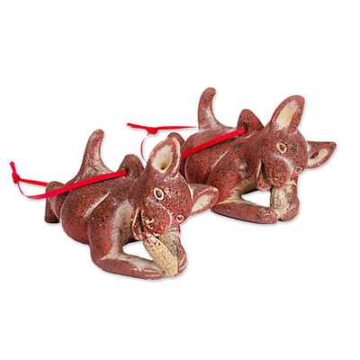 Keramische Ornamente, 'Hungrige Hunde' (Paar) - Prähispanische Keramik-Hundeschmuckstücke aus Mexiko (Paar)