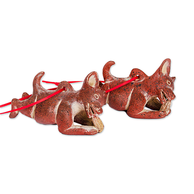 Ceramic ornaments, 'Hungry Dogs' (pair) - Pre-Hispanic Ceramic Dog Ornaments from Mexico (Pair)