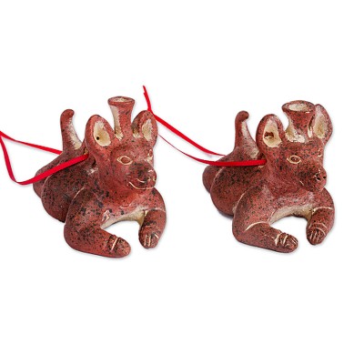 Ceramic ornaments, 'Pre-Hispanic Dog Vessels' (pair) - Ceramic Pre-Hispanic Dog Vessel Ornaments from Mexico (Pair)