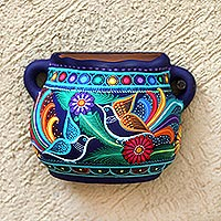 Ceramic wall planter, 'Desires of the Garden' - Hand-Painted Floral Ceramic Wall Planter from Mexico