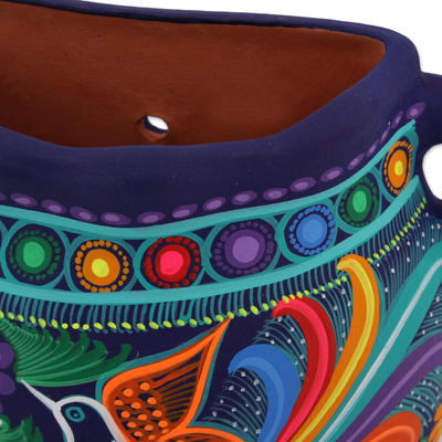 Keramik-Wandpflanzer, 'Desires of the Garden' - Handbemalter floraler Keramik-Wandpflanzer aus Mexiko