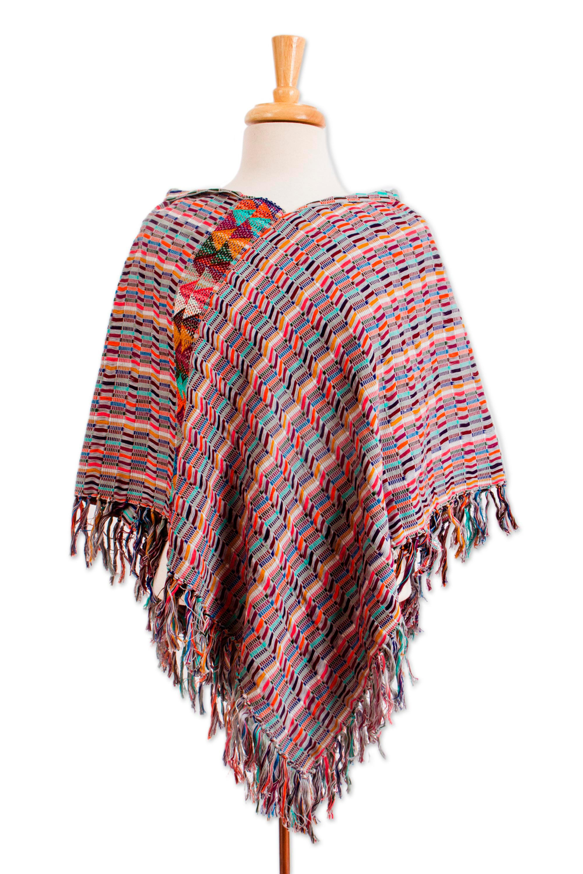 Multicolored Striped Cotton Poncho from Mexico - Color of the Morning ...