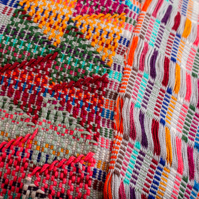 Baumwollponcho, 'Farbe des Morgens - Mehrfarbig gestreifter Baumwoll-Poncho aus Mexiko