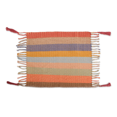Bufanda de algodón - Bufanda cruzada de algodón a rayas tejida a mano de México