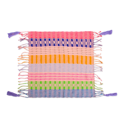 Cotton scarf, 'Elegant Tones' - Multicolored Square Cotton Wrap Scarf Handwoven in Mexico