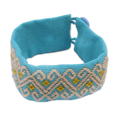 Handwoven Cotton Wristband Bracelet in Cerulean from Mexico