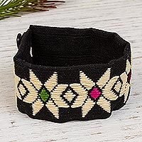 Cotton wristband bracelet, 'Buff Light' - Cotton Wristband Bracelet in Buff and Ebony from Mexico