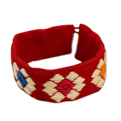 Handwoven Cotton Wristband Bracelet in Crimson from Mexico
