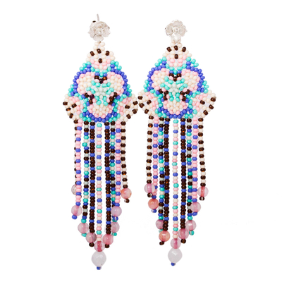 Agate and Glass Beaded Waterfall Earrings in Multicolor