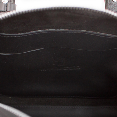 Leather travel bag, 'Tasseled Traveler in Black' - Handmade Leather Travel Bag in Black from Mexico