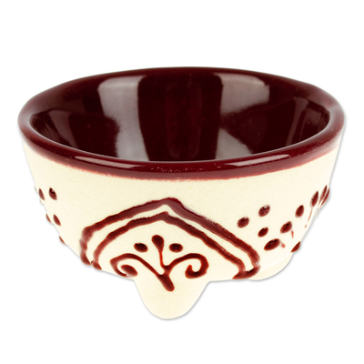 UNICEF Market  Hand-Painted Ceramic Pinch Bowl in Maroon - Maroon Lines