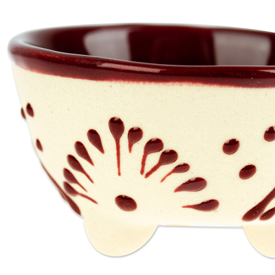 Hand-Painted Ceramic Pinch Bowl in Maroon, 'Maroon Lines