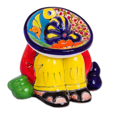 Figura de cerámica, 'Sombrero Slumber' - Figura de cerámica estilo Talavera hecha a mano en México